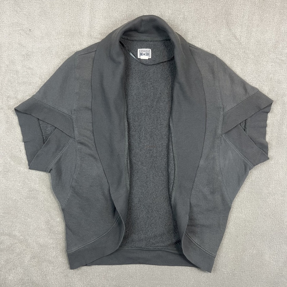 Converse One Star Y2K Shrug Cardigan S Gray 100% Cotton Dolman Sleeve Athleisure